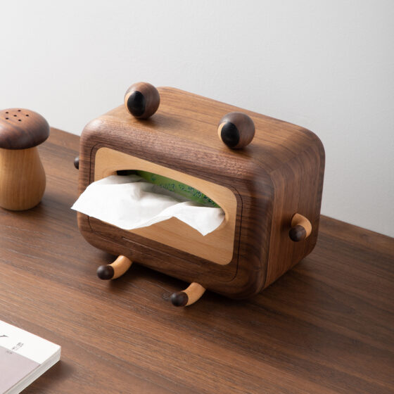 Wooden Frog-Shaped Design Tissue Box