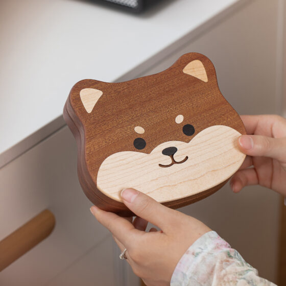 Wooden Shiba Inu Pattern Jewelry Box