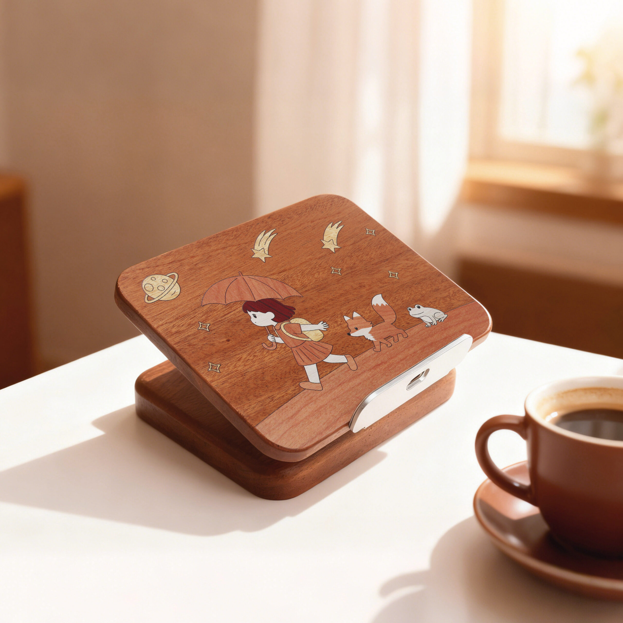Wooden Tablet stand Girl with an Umbrella - Image 3