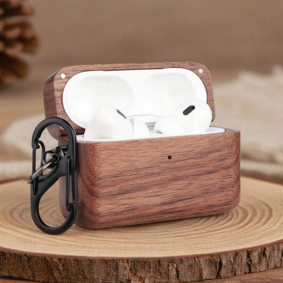 Solid Wood AirPods Case with Carabiner