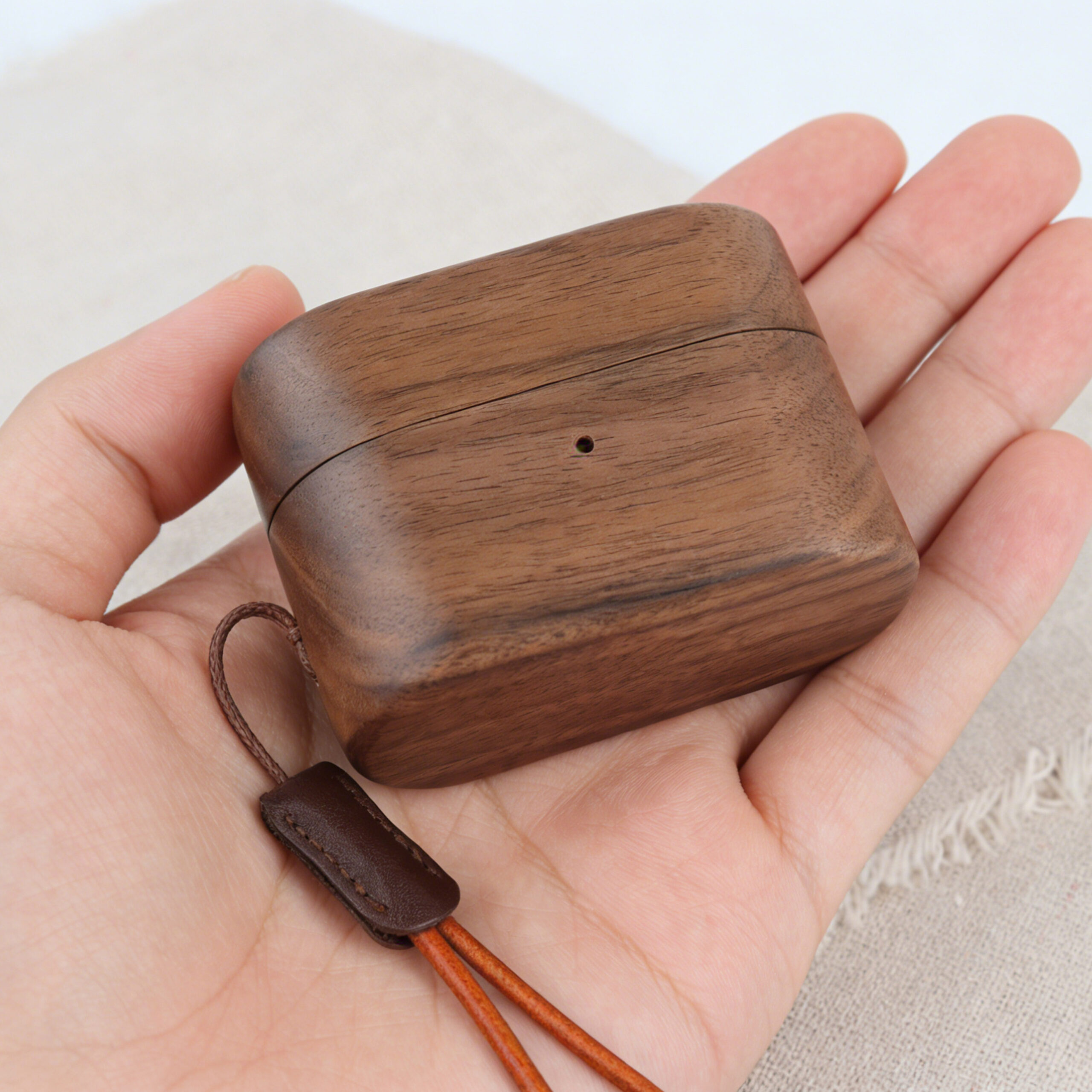 Wooden Sony WF-1000 XM6 Case With Leather Lanyard - Image 7