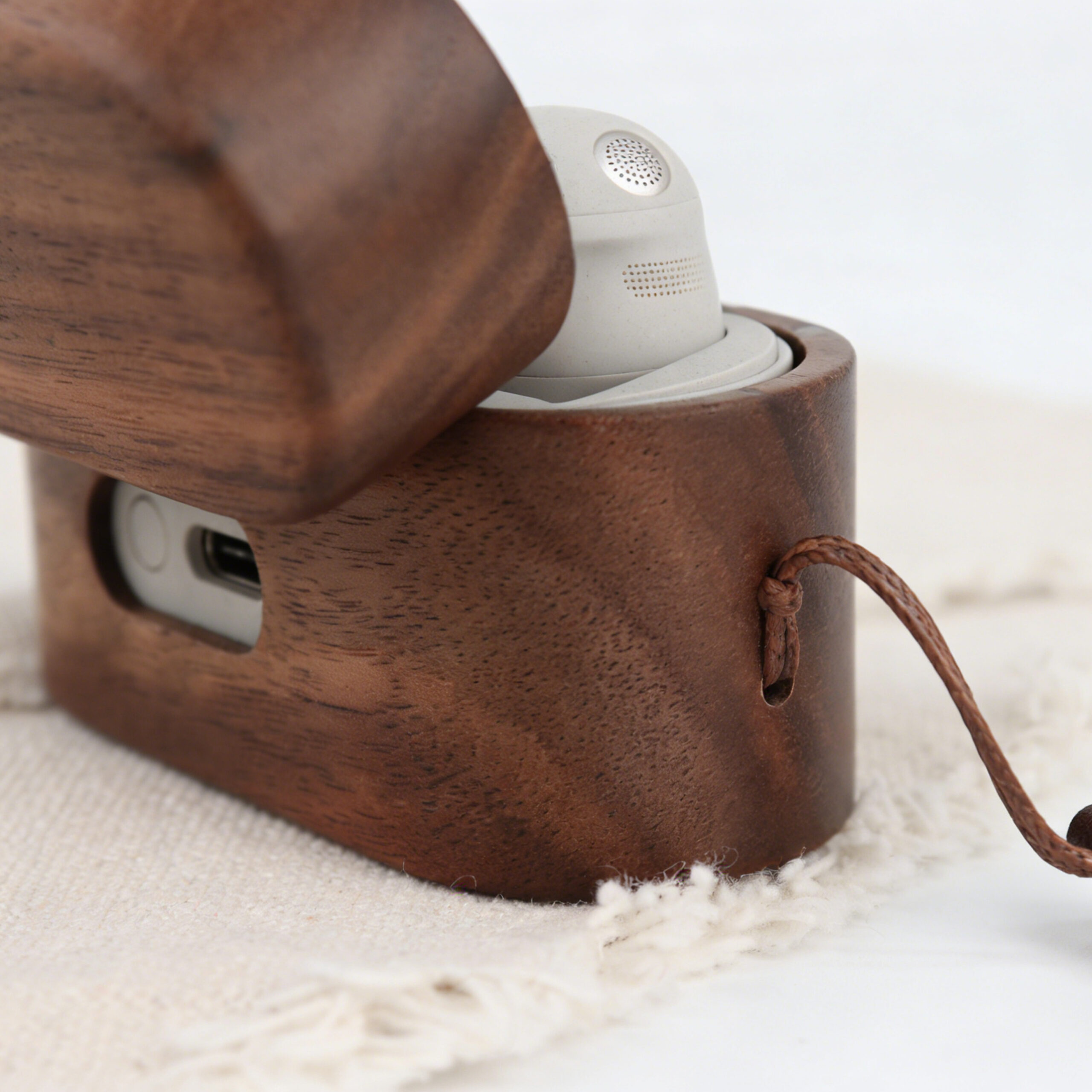 Wooden Sony WF-1000 XM6 Case With Leather Lanyard - Image 2