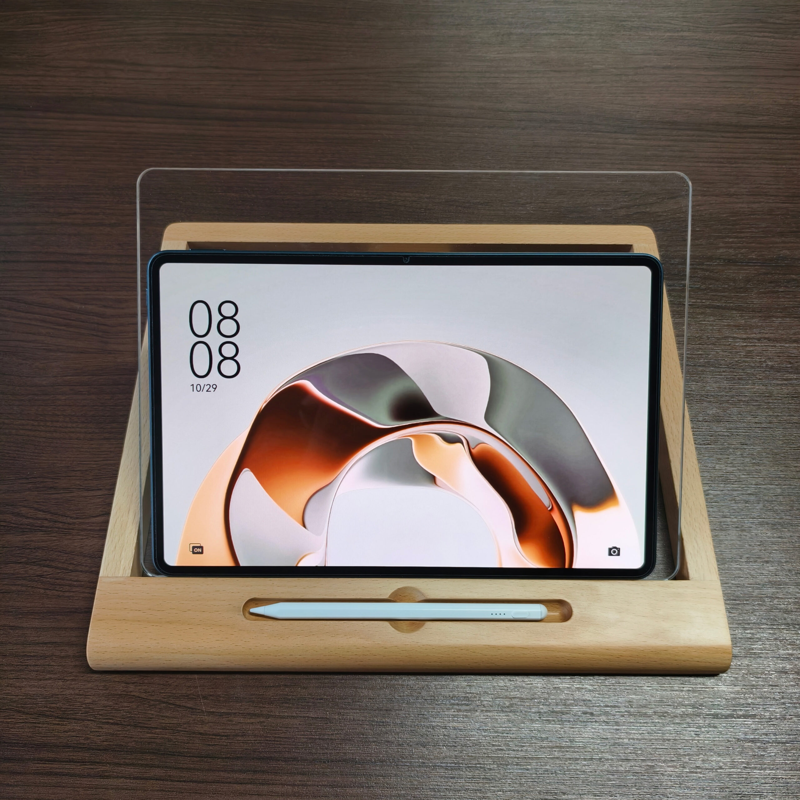 Beech Wood & Acrylic Tablet Stand, Ergonomic Drawing Tablet Holder with Pen Slot - Image 3