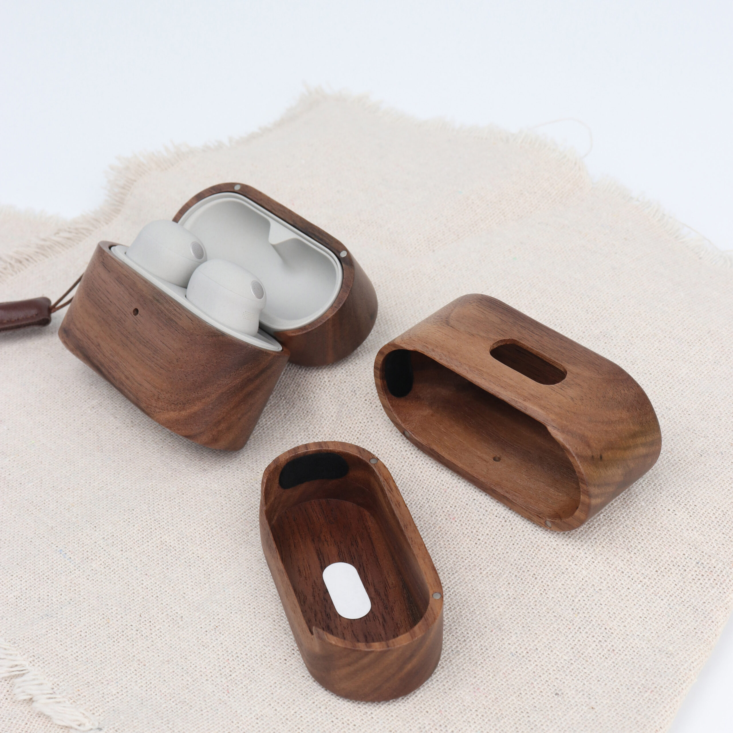 Wooden Sony WF-1000 XM6 Case With Leather Lanyard - Image 4