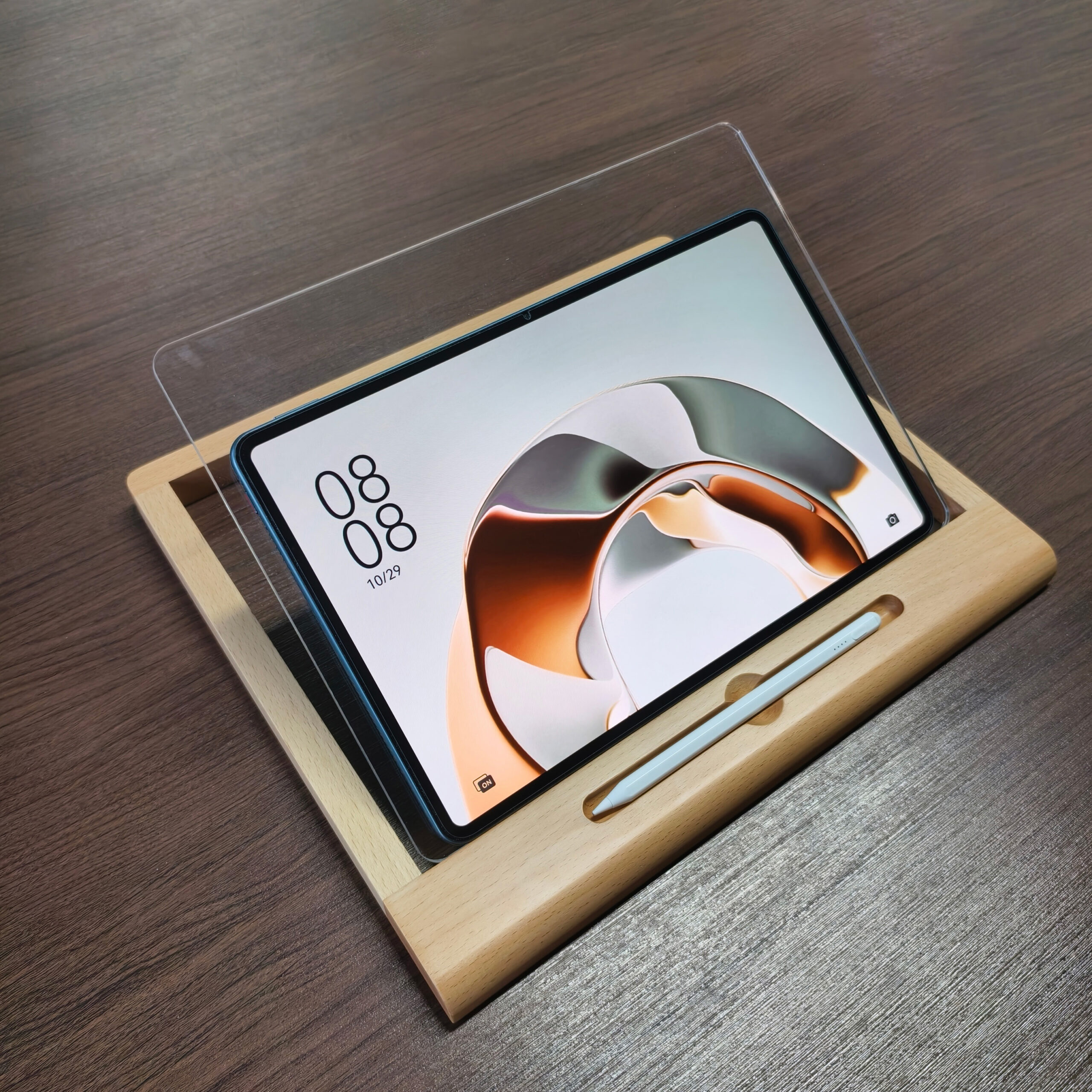 Beech Wood & Acrylic Tablet Stand, Ergonomic Drawing Tablet Holder with Pen Slot - Image 5