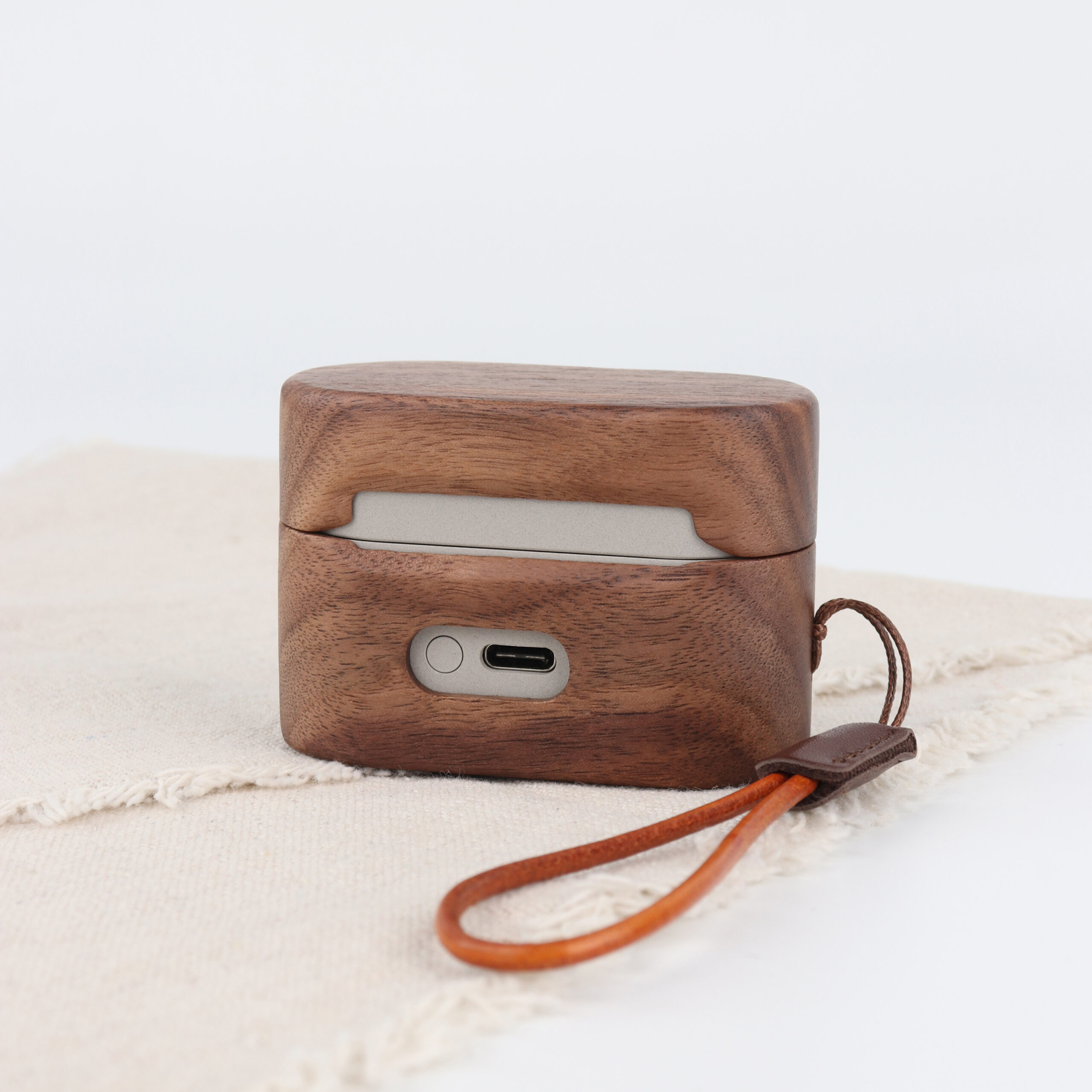 Wooden Sony WF-1000 XM6 Case With Leather Lanyard - Image 5