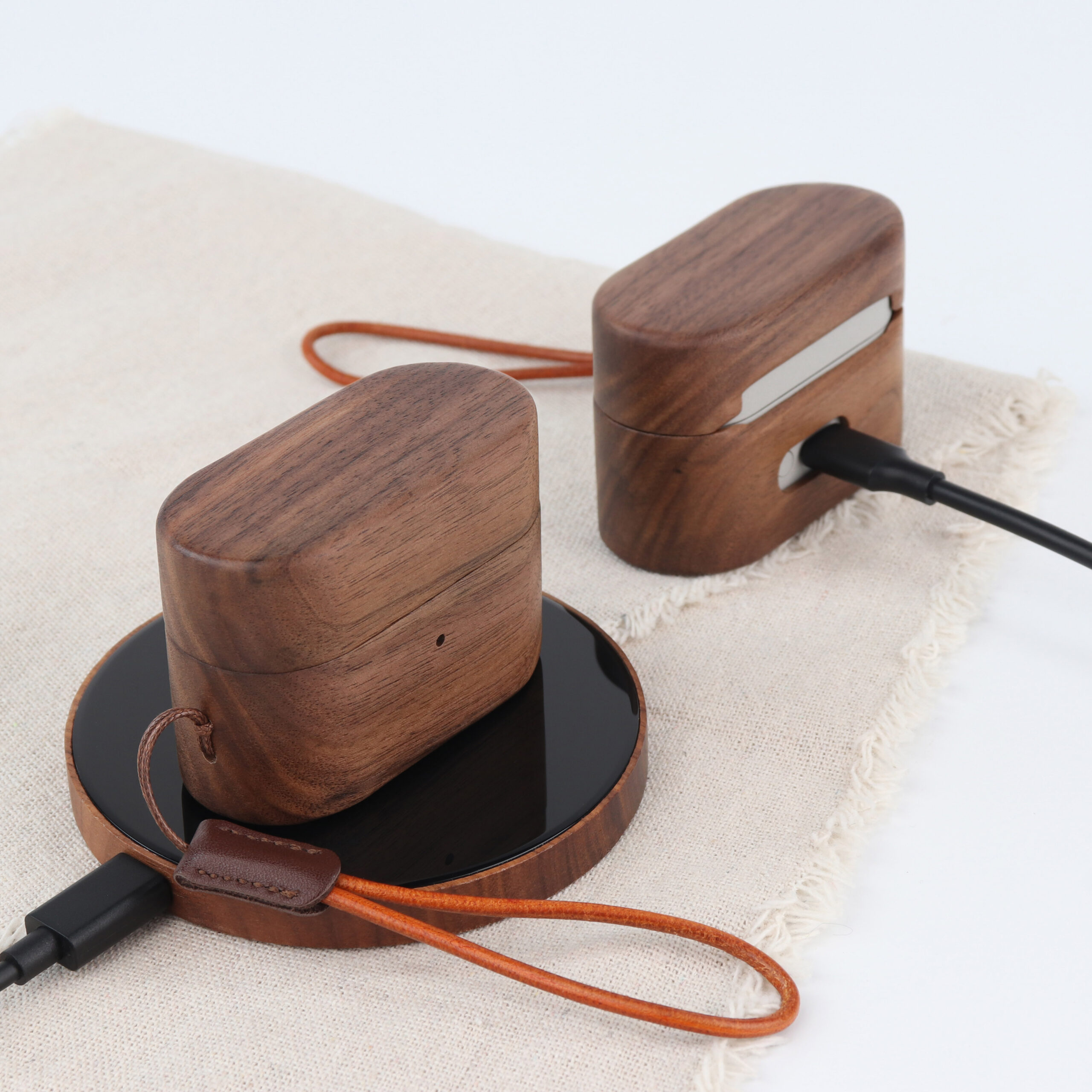 Wooden Sony WF-1000 XM6 Case With Leather Lanyard - Image 6