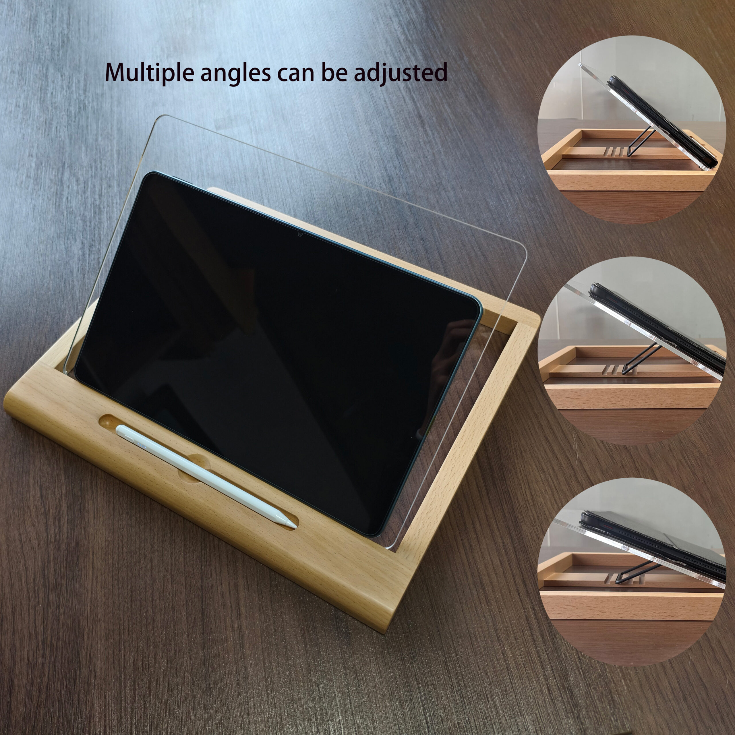 Diagram showing angle adjustment for a tablet drawing stand
