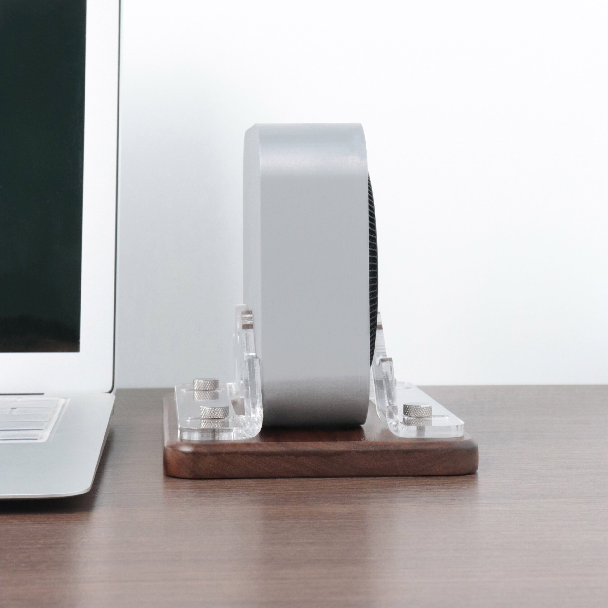 Walnut & Acrylic Tablet Stand for Mac mini M4, Mac mini M2 & Mac Studio – Wave-Shaped Computer Riser with Wooden Base - Image 5