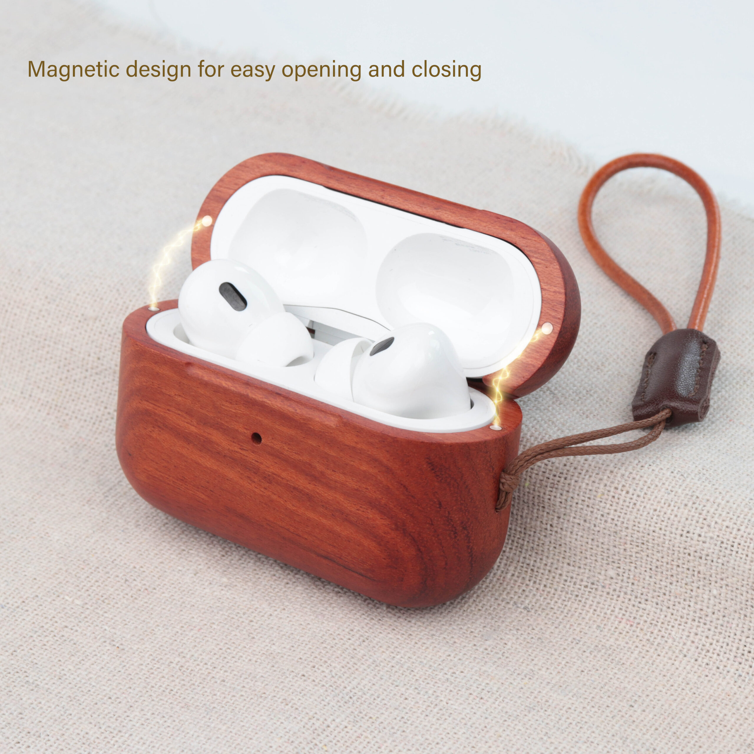 Wooden AirPods Case With Leather Lanyard - Image 2