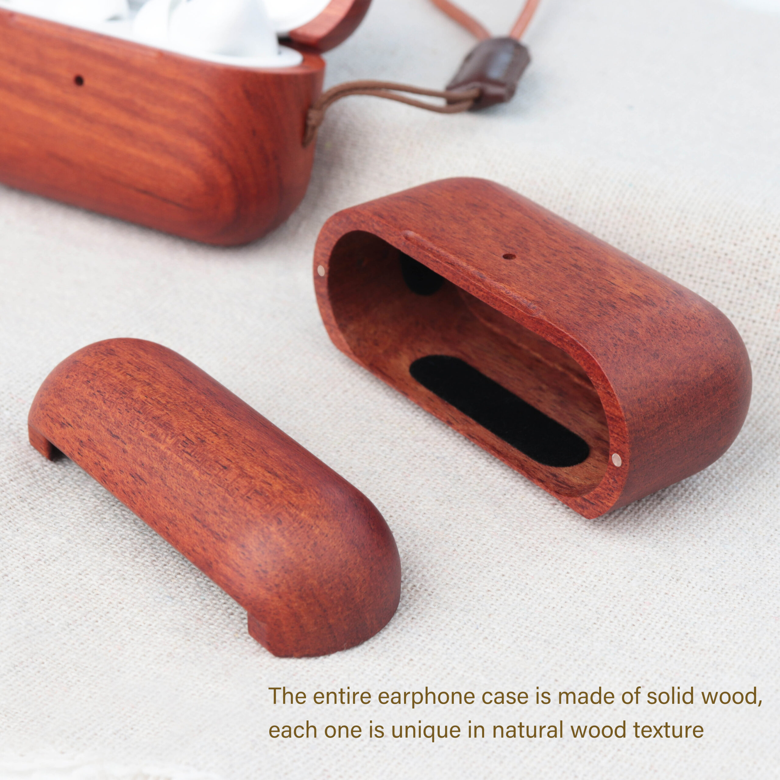 Wooden AirPods Case With Leather Lanyard - Image 3