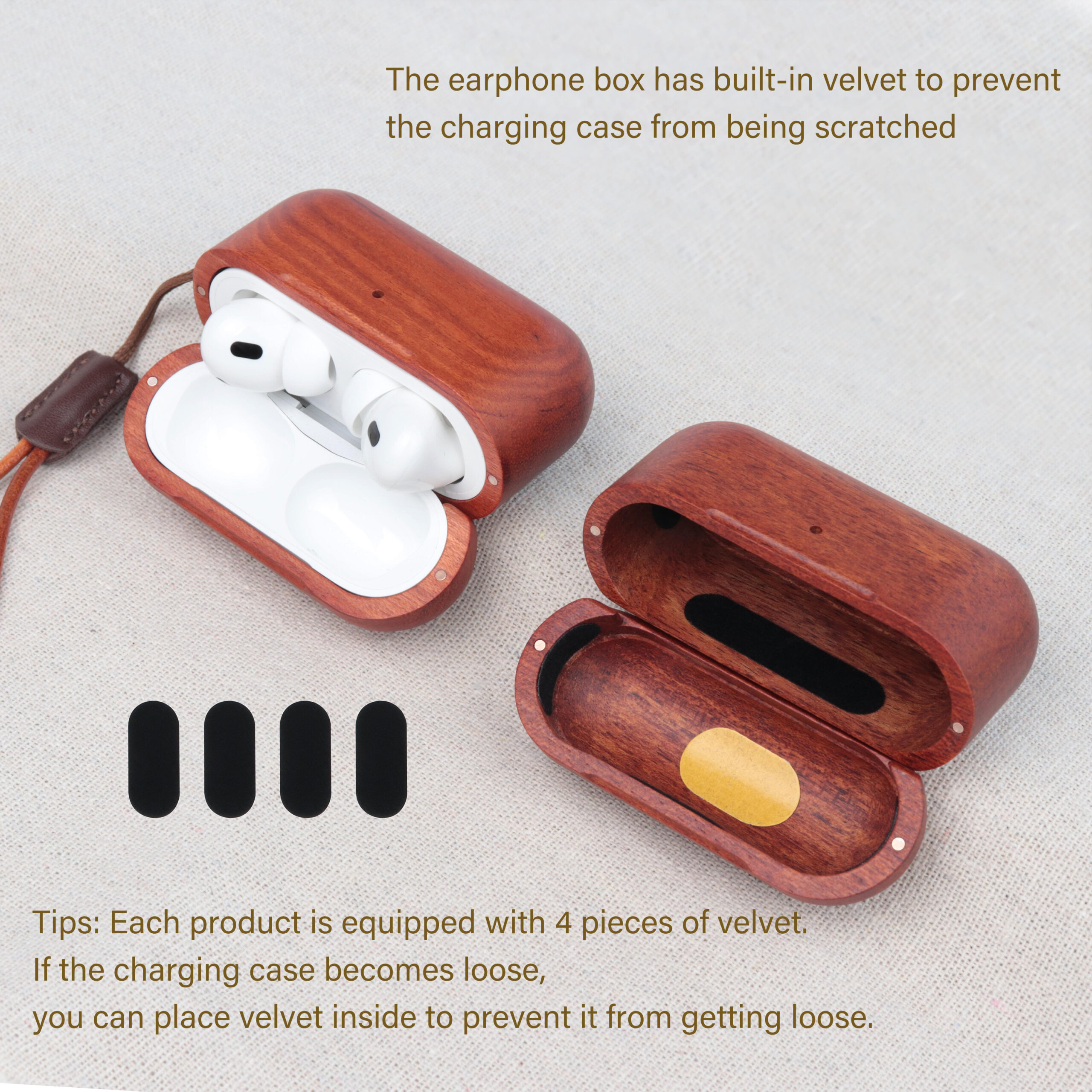 Wooden AirPods Case With Leather Lanyard - Image 4