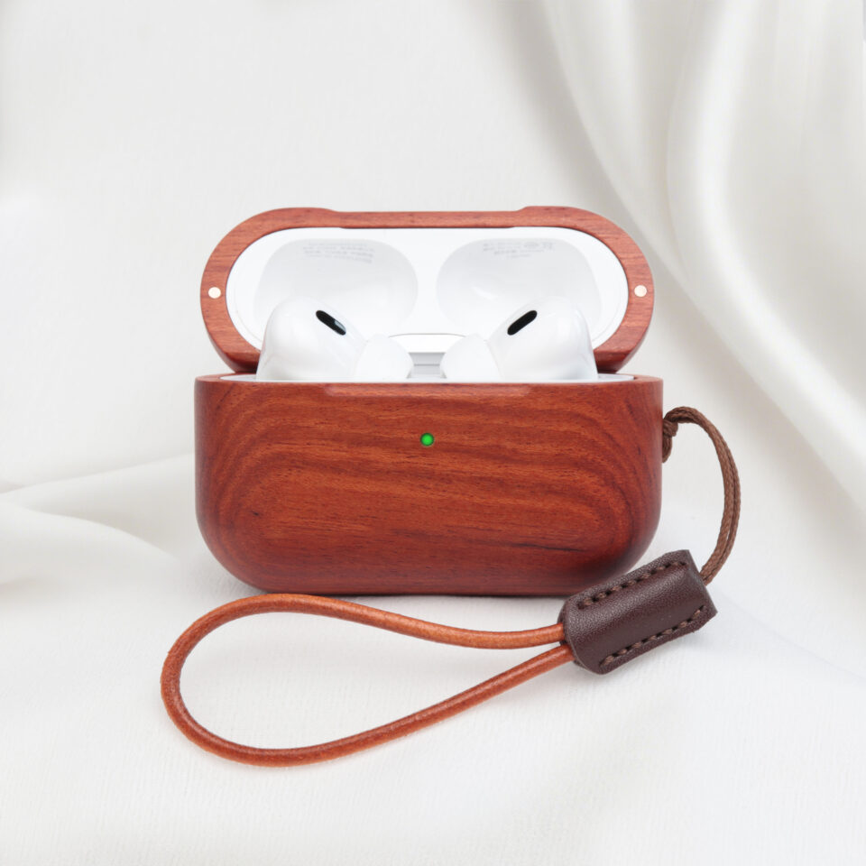 Wooden AirPods Case With Leather Lanyard